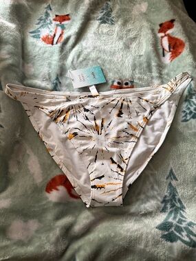 Andie White Bikini Bottom with Black and Mustard Print